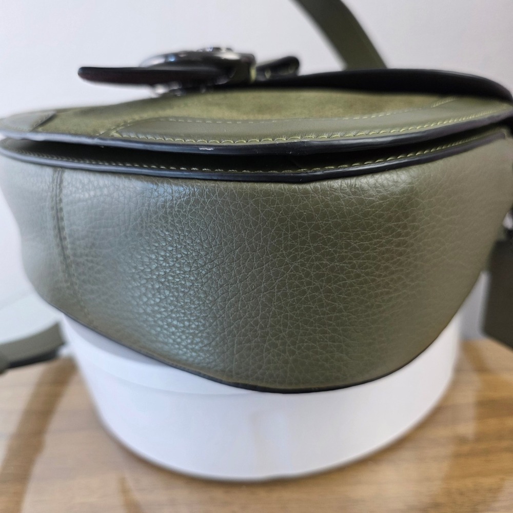Coach Georgie Saddle Crossbody Bag Olive Green Suede Leather - Picture 7 of 13